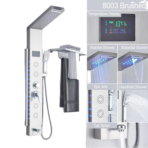 Brusepanel, LED Design, 5 Funktioner,8003 nikkel