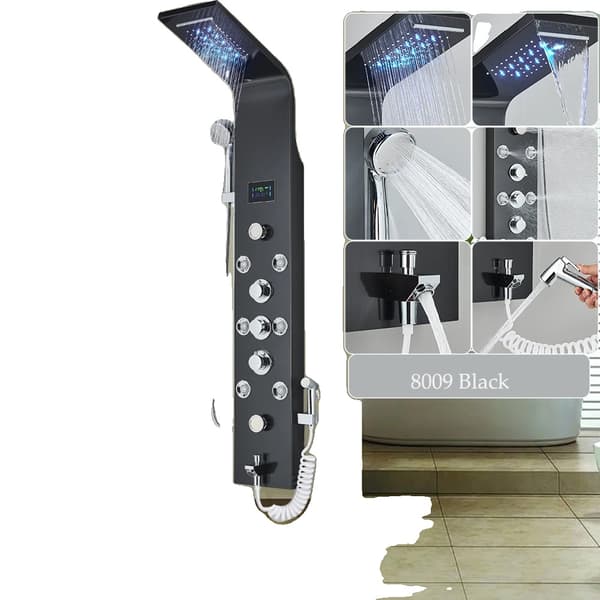LED Bruserpanel, Kold- og Varmtvandskontrol, Moderne Design,8009 Sort
