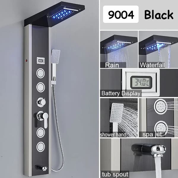 LED Brusekolonne Hane, Luksus Design, SPA Massage Jets,Sort 9006