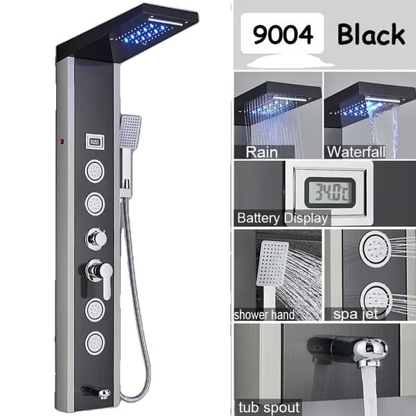 LED Brusekolonne Hane, Luksus Design, SPA Massage Jets,Sort 9006