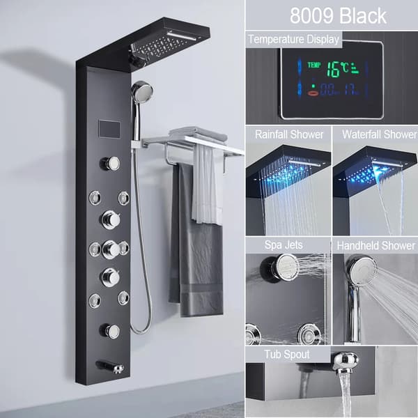 LED Lys Brusepanel, Digital Temperaturvisning, Flere Vandudløbsfunktioner,Sort Bronze C