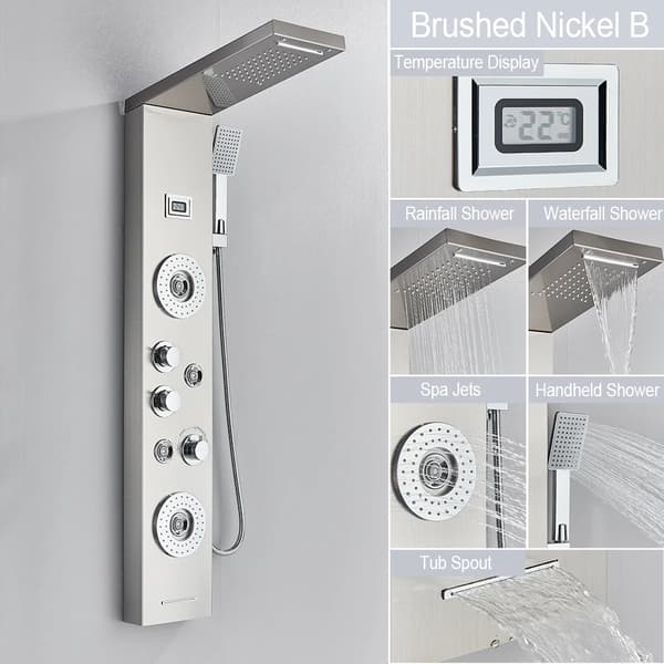 Brusepanel, Vandfaldsdesign, Temperaturvisning,Børstet nikkel B