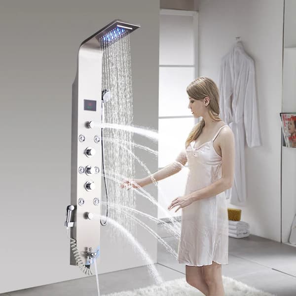 LED Brusepanel, Vandfaldsdesign, 6 Funktioner,Børstet 8009