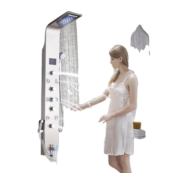 LED Brusepanel, Vandfaldsdesign, 6 Funktioner,Børstet 8009