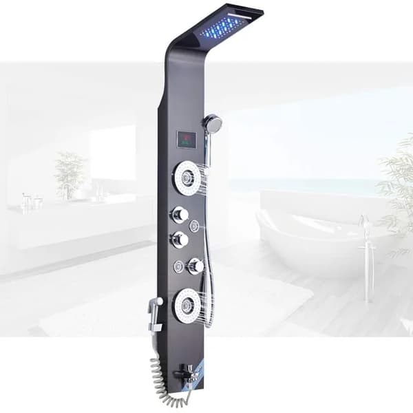 LED Brusepanel, 6 Tilstande, Digital Temperaturvisning, Rustfrit Stål,Sort 8006