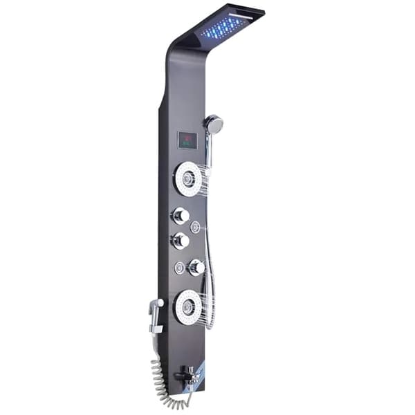 LED Brusepanel, 6 Tilstande, Digital Temperaturvisning, Rustfrit Stål,Sort 8006