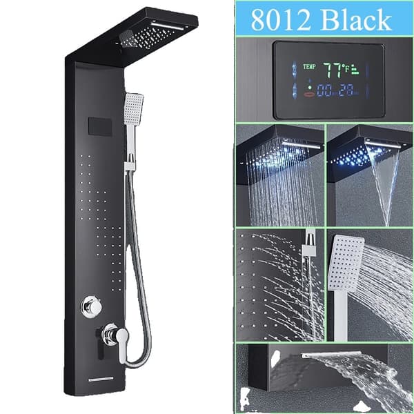 Digital Brusepanel, 6 Trins Brusefunktioner, Børstet Nikkel Finish,Sort-F-8012