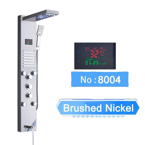 LED Duschpanel, Digital Temperaturvisning, Väggmonterad Installation,Borstad nickel 8004