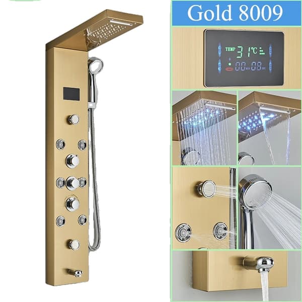 Digital Brusepanel, 6 Trins Brusefunktioner, Børstet Nikkel Finish,Guld-F-8009
