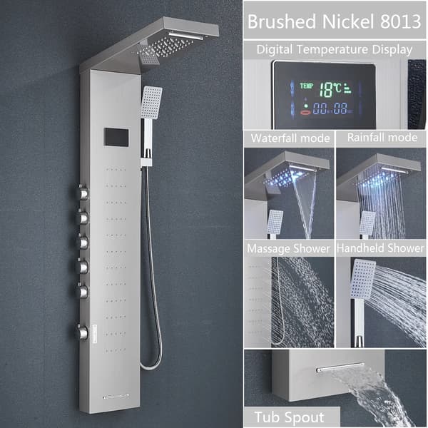 Brusepanel system, digital temperaturvisning, multifunktionsbruserhoved,Børstet nikkel 8013