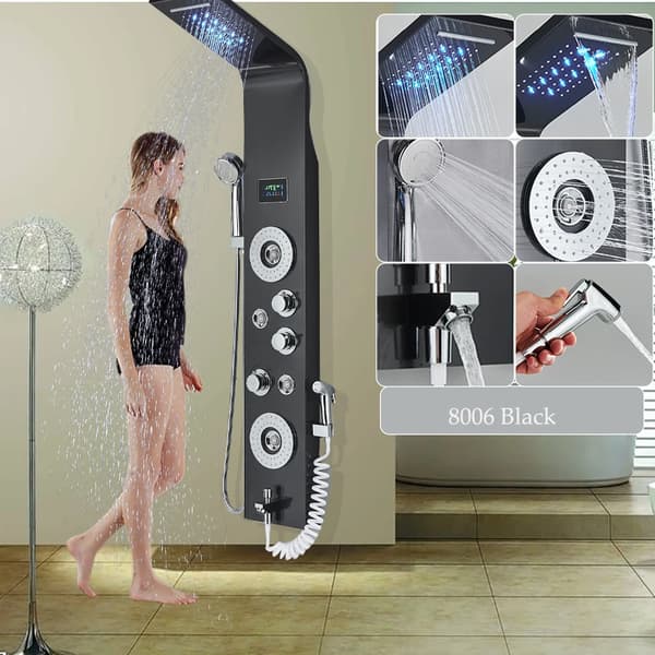 LED Bruserpanel, Kold- og Varmtvandskontrol, Moderne Design,8006 Sort