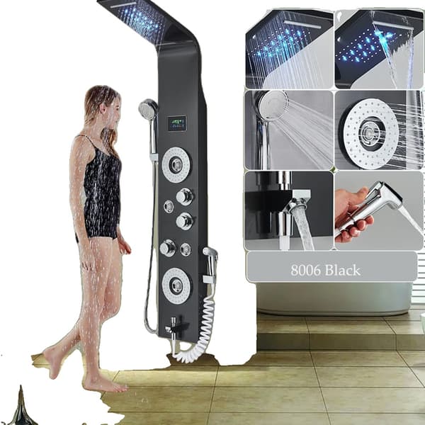 LED Bruserpanel, Kold- og Varmtvandskontrol, Moderne Design,8006 Sort
