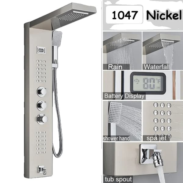 Termostatisk Bruserpanel, Digital Temperaturvisning, Dobbelt Vandkontrol,Børstet Nikkel 1047