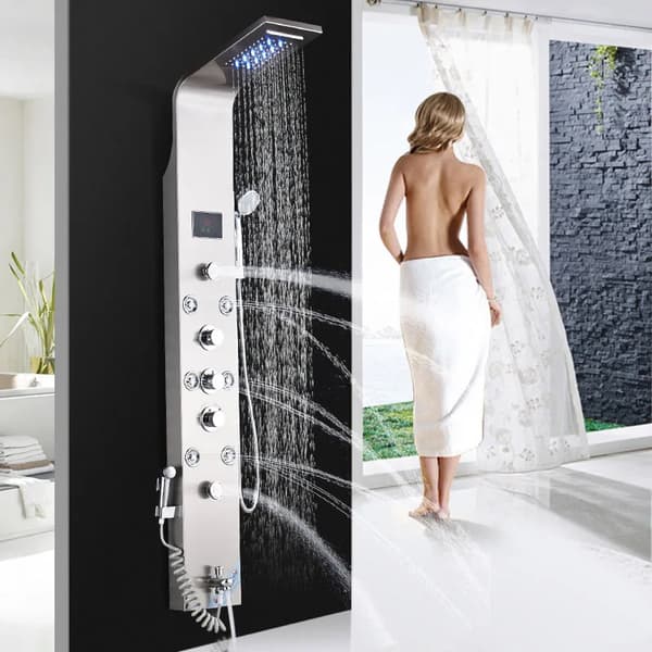Brusepanel-kolonne, LED-regn-vandfald, digitalt display,Børstet 8009