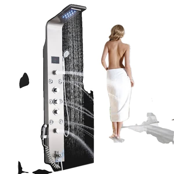 Brusepanel-kolonne, LED-regn-vandfald, digitalt display,Børstet 8009