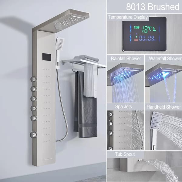 Brusepanel, LED Design, 5 Funktioner,8013 børstet