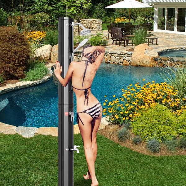 Utomhus solardusch Solardusch för pool Trädgårdsduschar 60L Svart med skyddshölje och handdusch