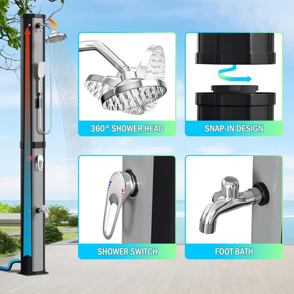 Utomhus solardusch Solardusch för pool Trädgårdsduschar 60L Silver med skyddshölje och handdusch