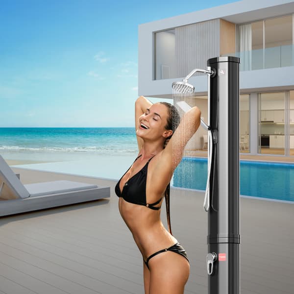 Utomhus solardusch Solardusch för pool Trädgårdsduschar 60L Silver med skyddshölje och handdusch