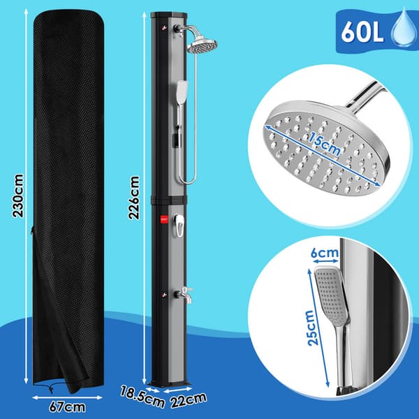 Utomhus solardusch Solardusch för pool Trädgårdsduschar 60L Silver med skyddshölje och handdusch