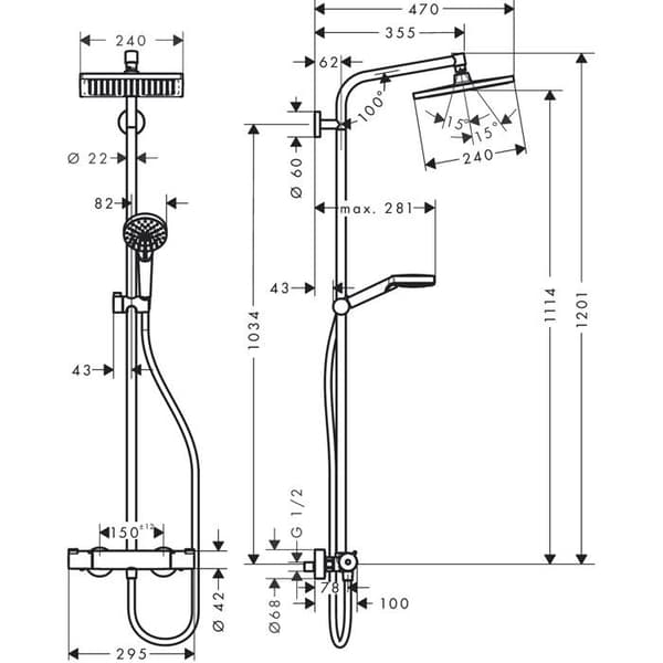 Colonne dusch Showerpipe Crometta E 240 1 jet EcoSmart förkromad Hansgrohe