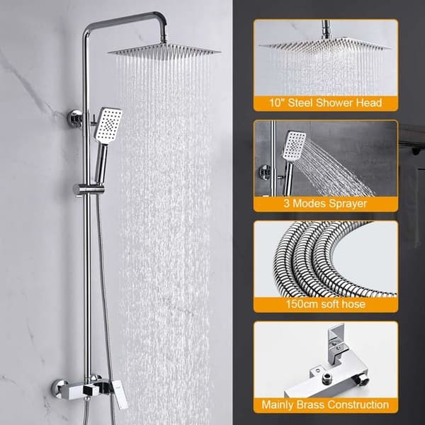 Ibergrif - M17005 - Atenas-Square Column med takdusch och handdusch, flexibel, stöd, krom, silver