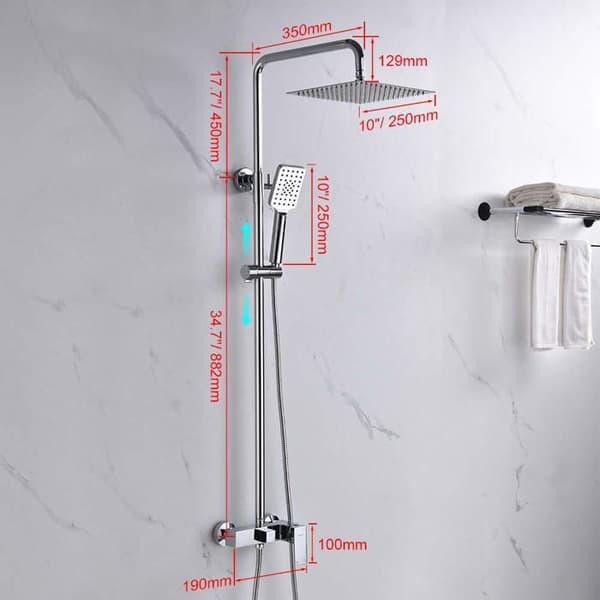 Ibergrif - M17005 - Atenas-Square Column med takdusch och handdusch, flexibel, stöd, krom, silver