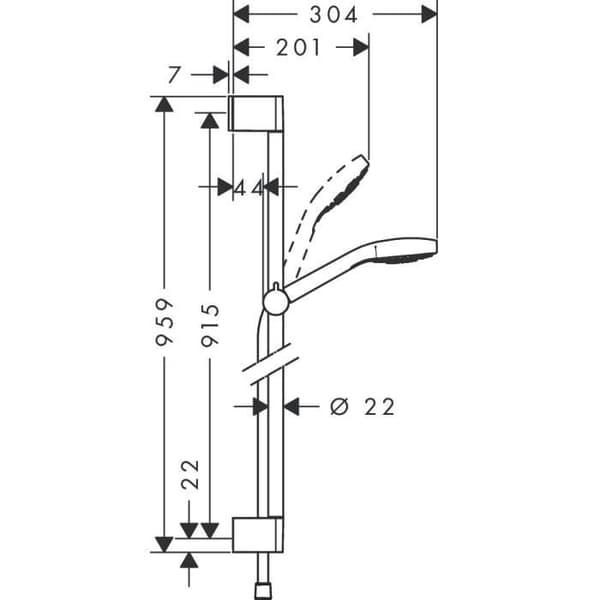 Croma Select E 1-jet duschset - HANSGROHE - Unica'Croma bar 90 cm - Vit/Krom