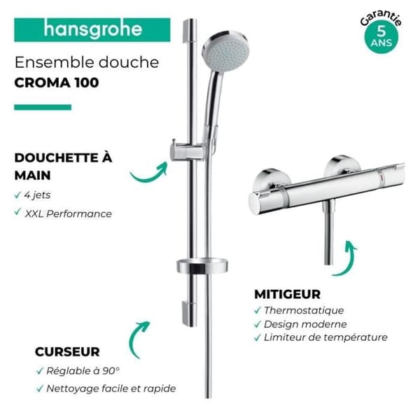 Hansgrohe 27032000 Croma 100 Vario EcoSmart Duschset Krom 65 cm