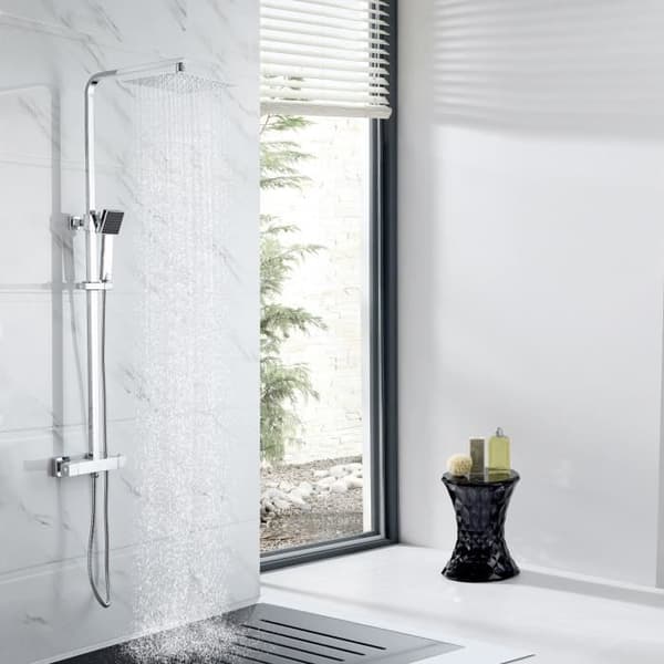 OCEANIC brusesøjle - Termostatarmatur - Højt rektangulært brusehoved 30x20 cm - Krom