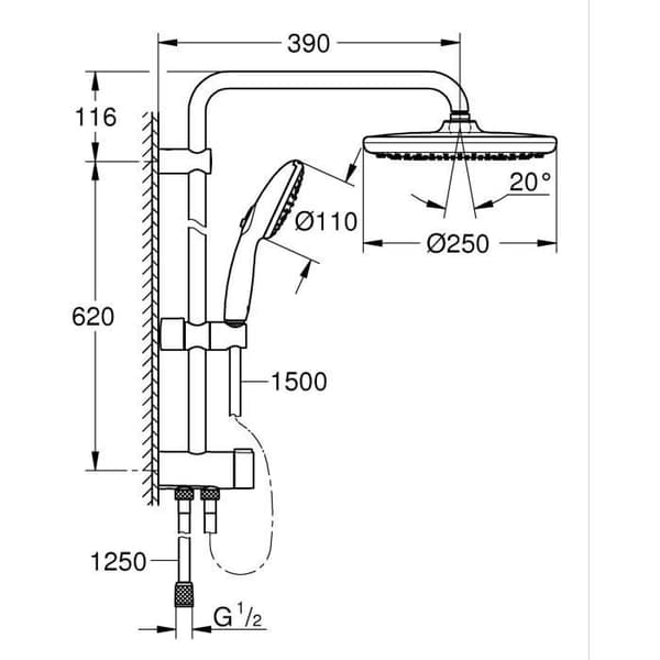 Duschpelare med manuell omkastare - Vattenbesparande - GROHE Vitalio Start System 250 - Krom - 26680001