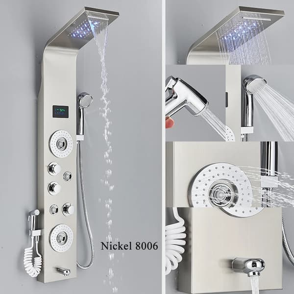 Suihkupaneeli, LED-valotoiminto, kolmoiskahvaohjaus,Harjattu nikkeli 8006