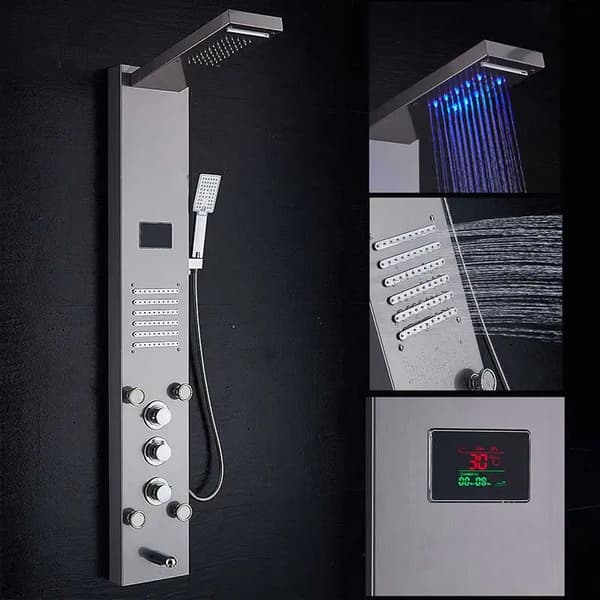 Børstet nikkel brusepanel, LED-lys funktion, SPA massagejets,8004 Børstet