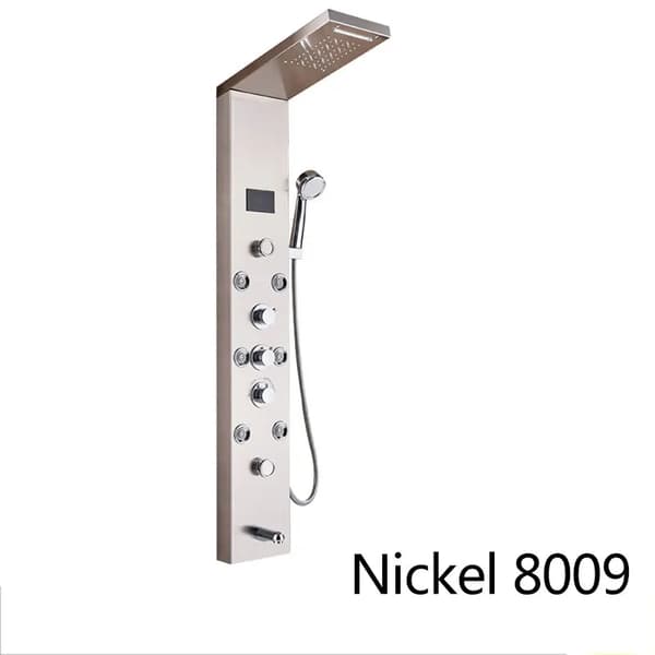 LED Bruserpanel, Vandfald og Regnbruserhoved, Digital Temperaturvisning,Nikkel 8009