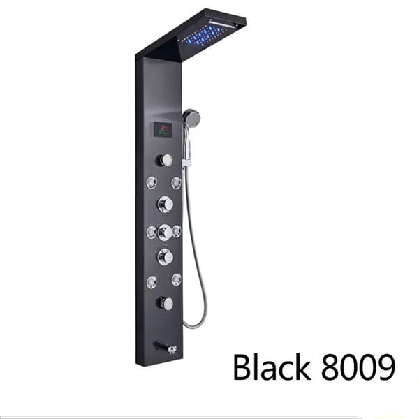 LED Duschpanel, Vattenfall och Regnduschhuvud, Digital Temperaturvisning,Svart 8009