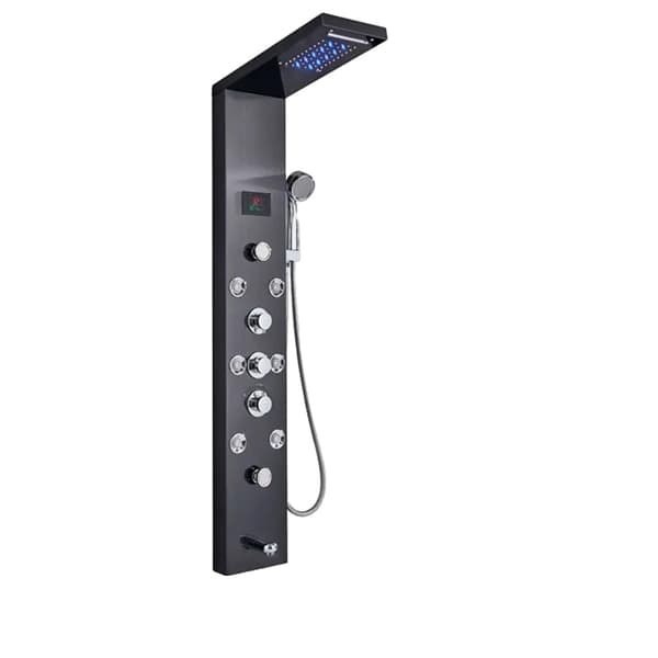 LED Duschpanel, Vattenfall och Regnduschhuvud, Digital Temperaturvisning,Svart 8009