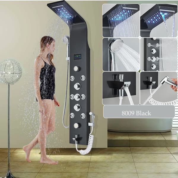 LED Bruserpanel, Kold- og Varmtvandskontrol, Moderne Design,8009 Sort
