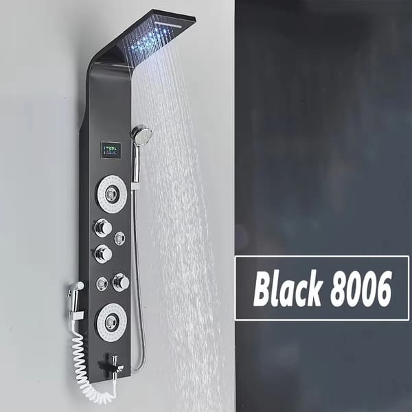 Duschpanel Kolumn, LED Regn Vattenfall, Digital Display,Svart 8006