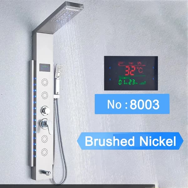 LED Duschpanel, Borstad Nickel, Vattentemperaturvisning,Borstad nickel 8003