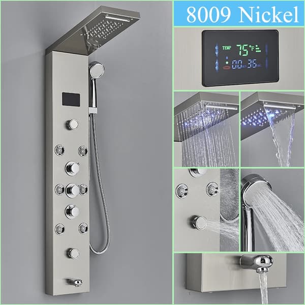 Digital Brusepanel, 6 Trins Brusefunktioner, Børstet Nikkel Finish,Nickel-F-8009