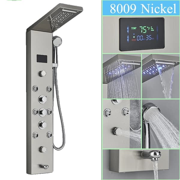 Digital Brusepanel, 6 Trins Brusefunktioner, Børstet Nikkel Finish,Nickel-F-8009