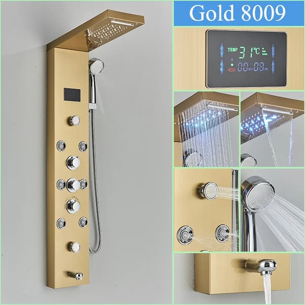 Digital Brusepanel, 6 Trins Brusefunktioner, Børstet Nikkel Finish,Guld-F-8009