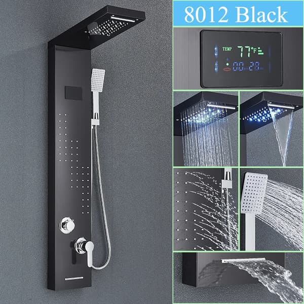 Digital Brusepanel, 6 Trins Brusefunktioner, Børstet Nikkel Finish,Sort-F-8012