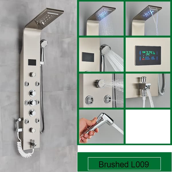 Badrum Duschpanel, LED Temperatur Display, SPA Kroppsmassage Jets,Borstad 8009