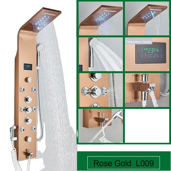 Badrum Duschpanel, LED Temperatur Display, SPA Kroppsmassage Jets,Roséguld 8009