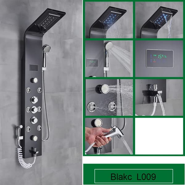 Badrum Duschpanel, LED Temperatur Display, SPA Kroppsmassage Jets,Svart 8009