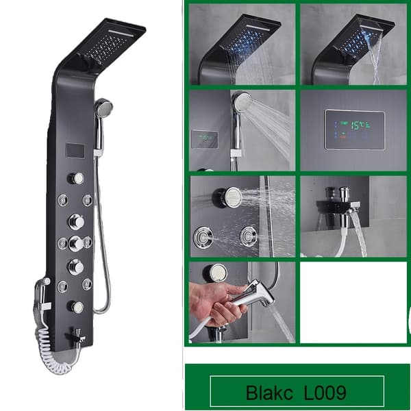 Badrum Duschpanel, LED Temperatur Display, SPA Kroppsmassage Jets,Svart 8009