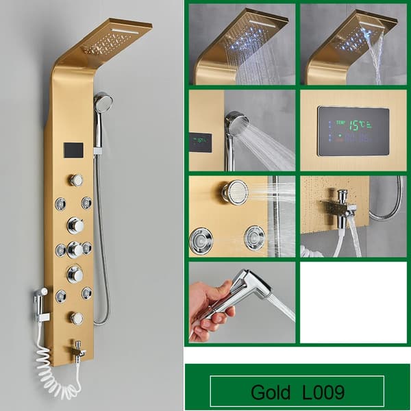 Badrum Duschpanel, LED Temperatur Display, SPA Kroppsmassage Jets,Guld 8009