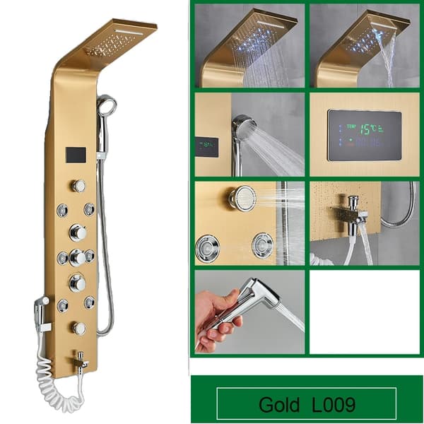 Badrum Duschpanel, LED Temperatur Display, SPA Kroppsmassage Jets,Guld 8009
