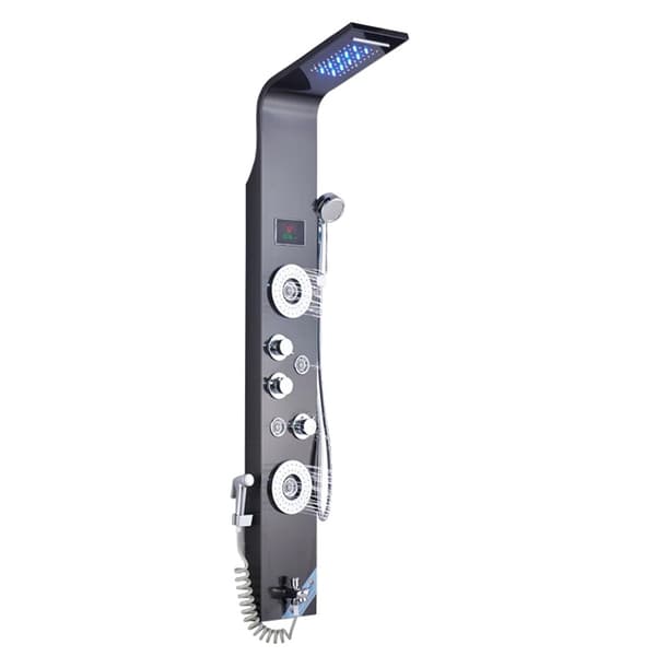 Vægmonteret brusepanel, LED-display, temperaturkontrol, moderne design,Sort 8006